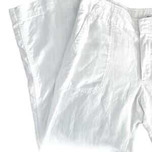 Women Gap White cotton / linen Wide Leg Pants  SZ 14 R zip hook closure 4 pocket